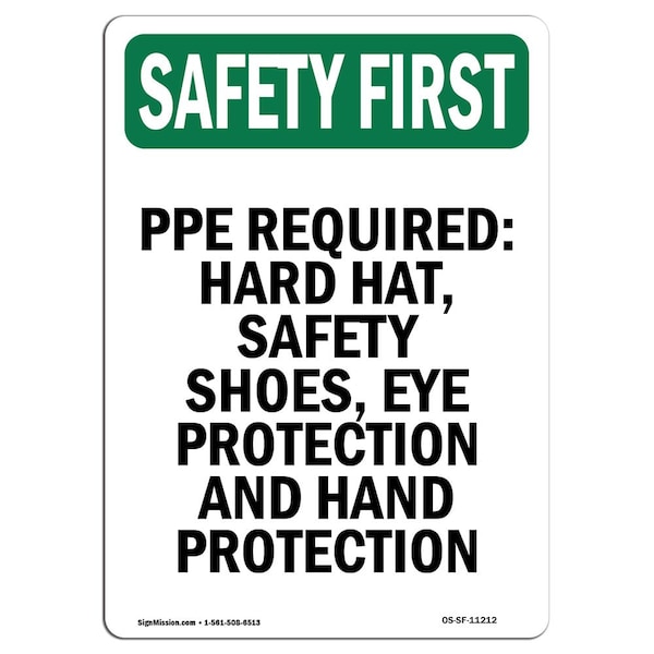 Signmission OSHA Sign, PPE Required- Hard Hat Safety, 10in X 7in Rigid Plastic, 7" W, 10" H, Portrait OS-SF-P-710-V-11212 - main